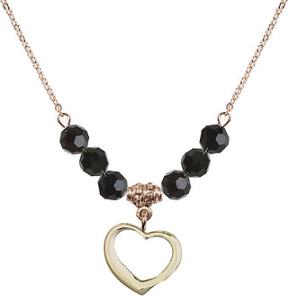 18" Hamilton Gold Plated Necklace with 4mm Jet Crystal Beads featuring a 14kt Gold Filled Heart Medal.