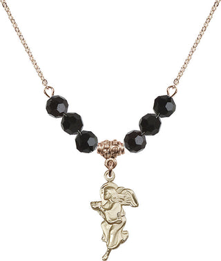 18" Hamilton Gold Plated Necklace with 4mm Jet Crystal Beads featuring a 14kt Gold Filled Guardian Angel Medal.