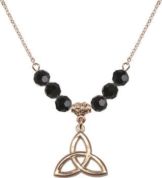 18" Hamilton Gold Plated Necklace with 4mm Jet Crystal Beads featuring a 14kt Gold Filled Trinity Irish Knot Medal.