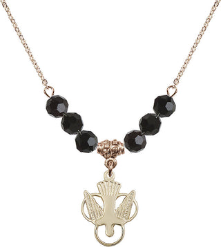18" Hamilton Gold Plated Necklace with 4mm Jet Crystal Beads featuring a 14kt Gold Filled Holy Spirit Medal.