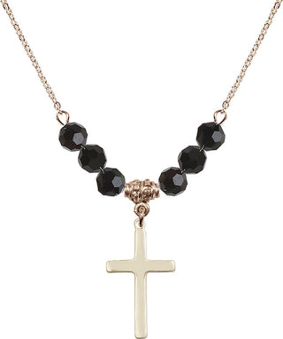18" Hamilton Gold Plated Necklace with 4mm Jet Crystal Beads featuring a 14kt Gold Filled Cross Medal.