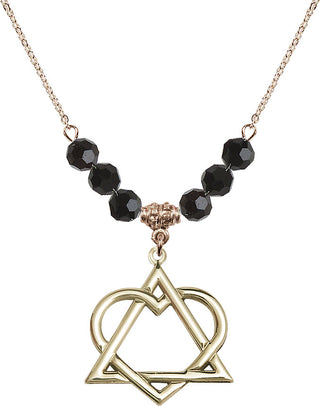 18" Hamilton Gold Plated Necklace with 4mm Jet Crystal Beads featuring a 14kt Gold Filled Adoption Heart Medal.