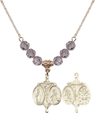 18" Hamilton Gold Plated Necklace with 4mm Light Amethyst Crystal Beads featuring a 14kt Gold Filled Novena Medal.
