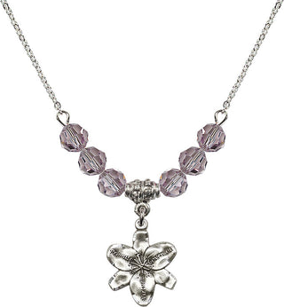 18" Rhodium Plated Necklace with 4mm Light Amethyst Crystal Beads featuring a Sterling Silver Chastity Medal.