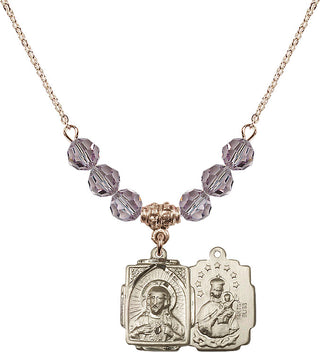 18" Hamilton Gold Plated Necklace with 4mm Light Amethyst Crystal Beads featuring a 14kt Gold Filled Scapular Medal.