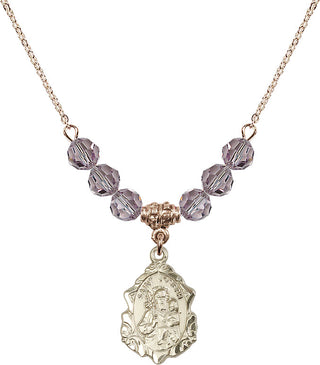 18" Hamilton Gold Plated Necklace with 4mm Light Amethyst Crystal Beads featuring a 14kt Gold Filled Saint Joseph Medal. Engraved Catholic Saint Jewelry