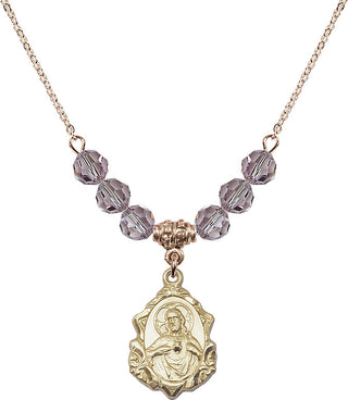 18" Hamilton Gold Plated Necklace with 4mm Light Amethyst Crystal Beads featuring a 14kt Gold Filled Scapular Medal.
