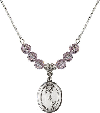 18" Rhodium Plated Necklace with 4mm Light Amethyst Crystal Beads featuring a Sterling Silver First Penance Medal.