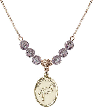 18" Hamilton Gold Plated Necklace with 4mm Light Amethyst Crystal Beads featuring a 14kt Gold Filled Graduation Medal.