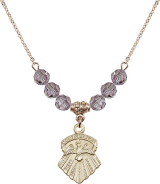 18" Hamilton Gold Plated Necklace with 4mm Light Amethyst Crystal Beads featuring a 14kt Gold Filled Seven Gifts Medal.