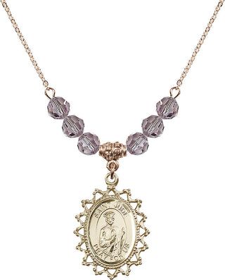 18" Hamilton Gold Plated Necklace with 4mm Light Amethyst Crystal Beads featuring a 14kt Gold Filled Saint Jude Medal.