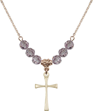 18" Hamilton Gold Plated Necklace with 4mm Light Amethyst Crystal Beads featuring a 14kt Gold Filled Maltese Cross Medal.