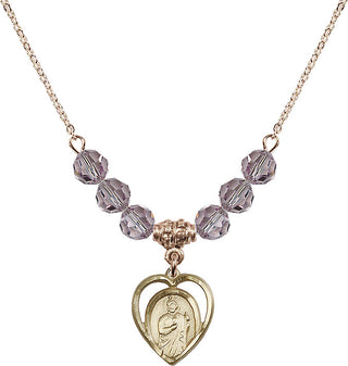 18" Hamilton Gold Plated Necklace with 4mm Light Amethyst Crystal Beads featuring a 14kt Gold Filled Saint Jude Medal.