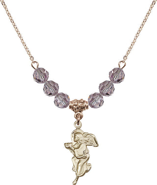 18" Hamilton Gold Plated Necklace with 4mm Light Amethyst Crystal Beads featuring a 14kt Gold Filled Guardian Angel Medal.