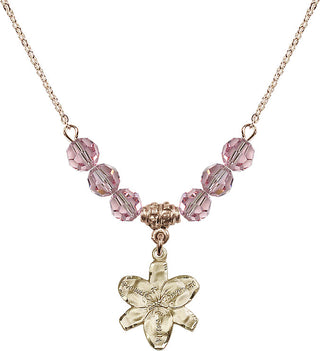18" Hamilton Gold Plated Necklace with 4mm Light Rose Crystal Beads featuring a 14kt Gold Filled Chastity Medal.