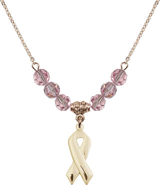 18" Hamilton Gold Plated Necklace with 4mm Light Rose Crystal Beads featuring a 14kt Gold Filled Saint Christopher Medal. Engraved Catholic Saint Jewelry