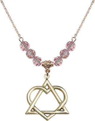 18" Hamilton Gold Plated Necklace with 4mm Light Rose Crystal Beads featuring a 14kt Gold Filled Adoption Heart Medal.