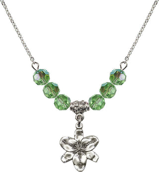 18" Rhodium Plated Necklace with 4mm Peridot Crystal Beads featuring a Sterling Silver Chastity Medal.
