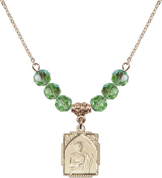 18" Hamilton Gold Plated Necklace with 4mm Peridot Crystal Beads featuring a 14kt Gold Filled Saint Jude Medal. Engraved Catholic Saint Jewelry