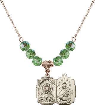 18" Hamilton Gold Plated Necklace with 4mm Peridot Crystal Beads featuring a 14kt Gold Filled Scapular Medal.