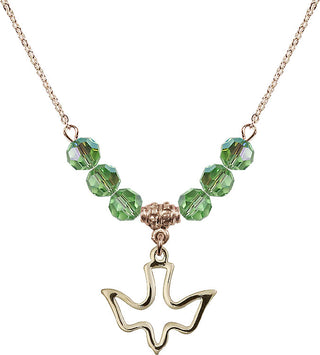 18" Hamilton Gold Plated Necklace with 4mm Peridot Crystal Beads featuring a 14kt Gold Filled Holy Spirit Medal.