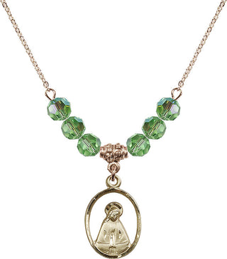 18" Hamilton Gold Plated Necklace with 4mm Peridot Crystal Beads featuring a 14kt Gold Filled Madonna Medal.