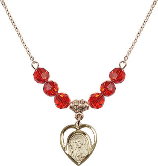 18" Hamilton Gold Plated Necklace with 4mm Ruby Crystal Beads featuring a 14kt Gold Filled Scapular Medal.
