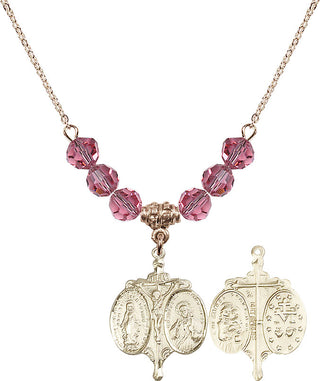 18" Hamilton Gold Plated Necklace with 4mm Rose Crystal Beads featuring a 14kt Gold Filled Novena Medal.