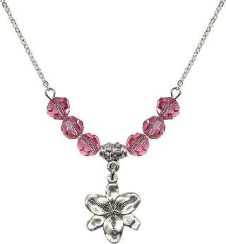 18" Rhodium Plated Necklace with 4mm Rose Crystal Beads featuring a Sterling Silver Chastity Medal.