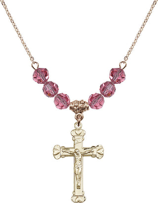 18" Hamilton Gold Plated Necklace with 4mm Rose Crystal Beads featuring a 14kt Gold Filled Crucifix Medal.