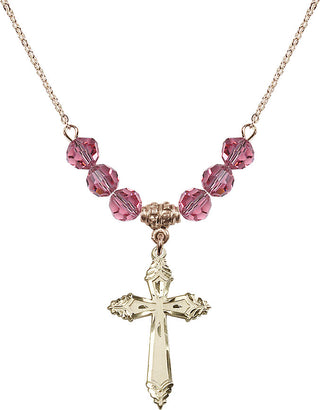 18" Hamilton Gold Plated Necklace with 4mm Rose Crystal Beads featuring a 14kt Gold Filled Cross Medal.