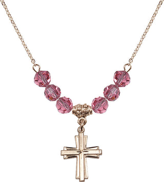 18" Hamilton Gold Plated Necklace with 4mm Rose Crystal Beads featuring a 14kt Gold Filled Cross Medal.