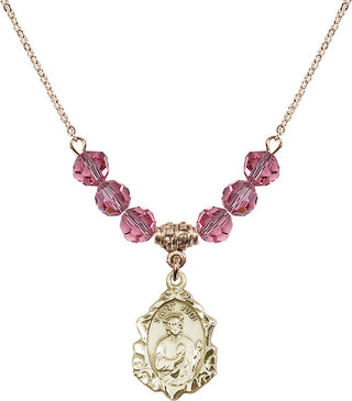18" Hamilton Gold Plated Necklace with 4mm Rose Crystal Beads featuring a 14kt Gold Filled Saint Jude Medal. Engraved Catholic Saint Jewelry
