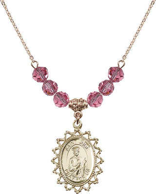 18" Hamilton Gold Plated Necklace with 4mm Rose Crystal Beads featuring a 14kt Gold Filled Saint Jude Medal.