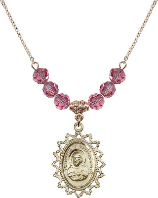 18" Hamilton Gold Plated Necklace with 4mm Rose Crystal Beads featuring a 14kt Gold Filled Scapular Medal.