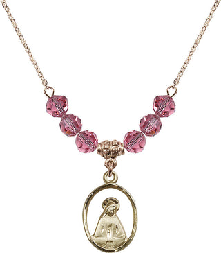 18" Hamilton Gold Plated Necklace with 4mm Rose Crystal Beads featuring a 14kt Gold Filled Madonna Medal.