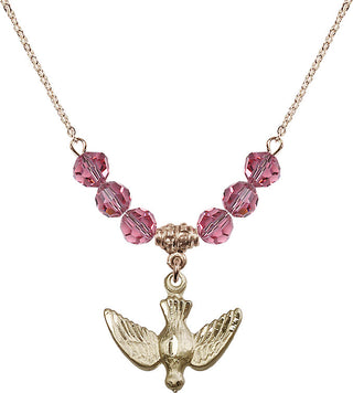 18" Hamilton Gold Plated Necklace with 4mm Rose Crystal Beads featuring a 14kt Gold Filled Holy Spirit Medal.