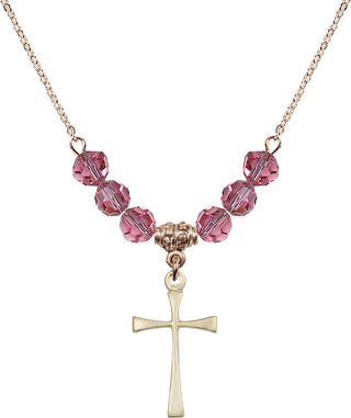 18" Hamilton Gold Plated Necklace with 4mm Rose Crystal Beads featuring a 14kt Gold Filled Maltese Cross Medal.