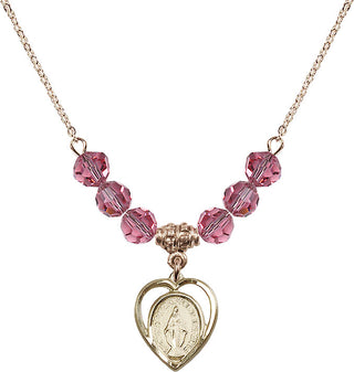18" Hamilton Gold Plated Necklace with 4mm Rose Crystal Beads featuring a 14kt Gold Filled Miraculous Medal.