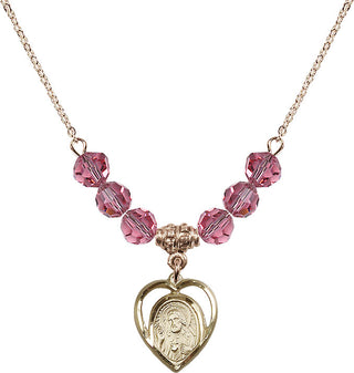 18" Hamilton Gold Plated Necklace with 4mm Rose Crystal Beads featuring a 14kt Gold Filled Scapular Medal.