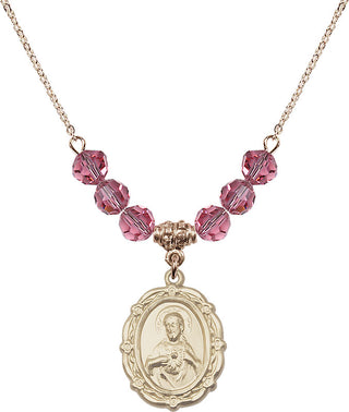 18" Hamilton Gold Plated Necklace with 4mm Rose Crystal Beads featuring a 14kt Gold Filled Scapular Medal.