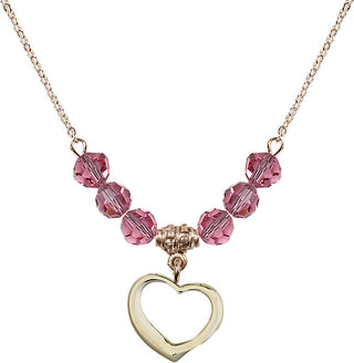 18" Hamilton Gold Plated Necklace with 4mm Rose Crystal Beads featuring a 14kt Gold Filled Heart Medal.