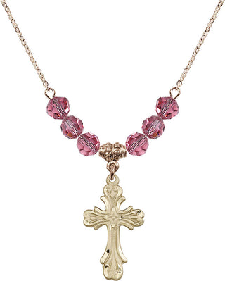 18" Hamilton Gold Plated Necklace with 4mm Rose Crystal Beads featuring a 14kt Gold Filled Cross Medal.