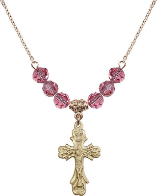 18" Hamilton Gold Plated Necklace with 4mm Rose Crystal Beads featuring a 14kt Gold Filled Crucifix Medal.