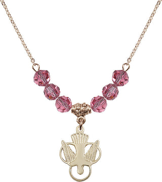 18" Hamilton Gold Plated Necklace with 4mm Rose Crystal Beads featuring a 14kt Gold Filled Holy Spirit Medal.
