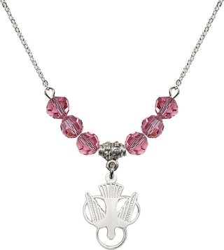 18" Rhodium Plated Necklace with 4mm Rose Crystal Beads featuring a Sterling Silver Holy Spirit Medal.