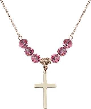 18" Hamilton Gold Plated Necklace with 4mm Rose Crystal Beads featuring a 14kt Gold Filled Cross Medal.
