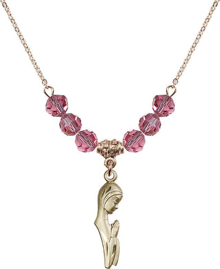 18" Hamilton Gold Plated Necklace with 4mm Rose Crystal Beads featuring a 14kt Gold Filled Madonna Medal.