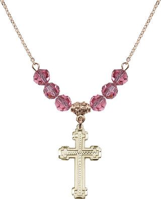 18" Hamilton Gold Plated Necklace with 4mm Rose Crystal Beads featuring a 14kt Gold Filled Cross Medal.
