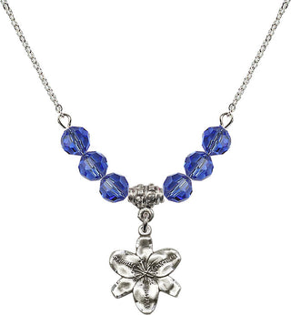 18" Rhodium Plated Necklace with 4mm Sapphire Crystal Beads featuring a Sterling Silver Chastity Medal.